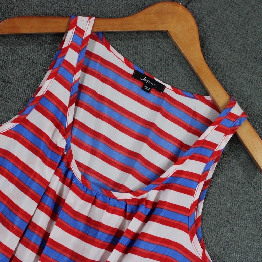 Soprano Womens Red White Blue Striped Sleeveless Elastic Waist Mini Dress Size M